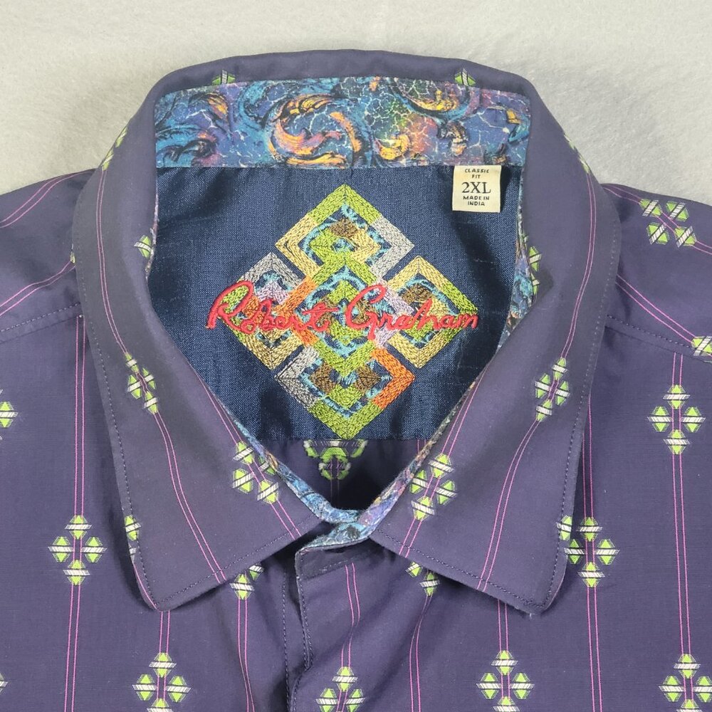 Robert Graham Contrasting Trim Long Sleeve Shirt Men's 2XL